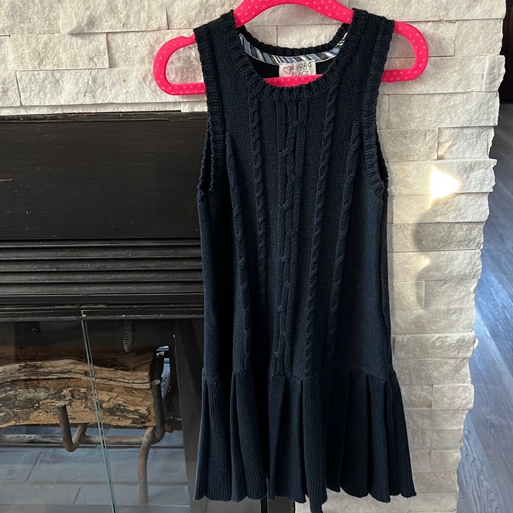 1989 PLACE navy blue cable sweater knit dress with pleats. Size 5